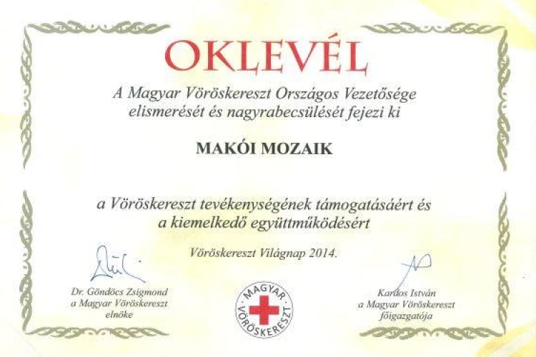 Magyar Vöröskereszt kitüntetést kapott a Hagymatikum és a Makói Mozaik
