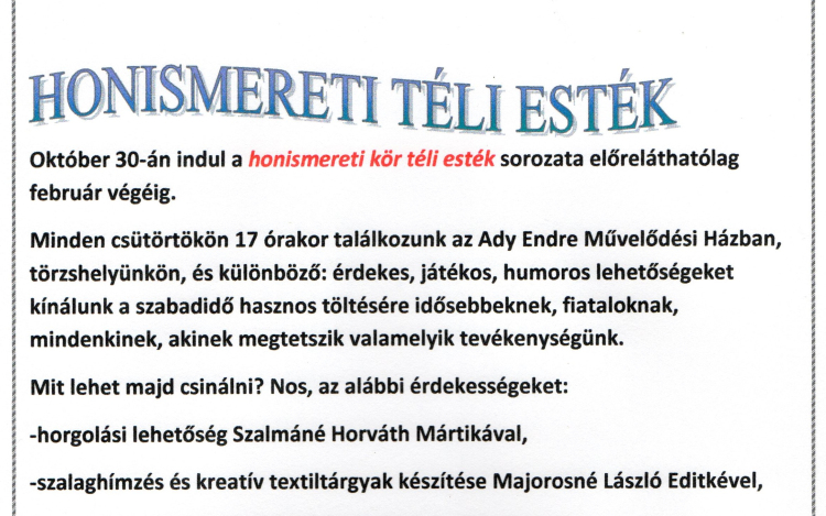 Honismereti téli esték Kiszomboron
